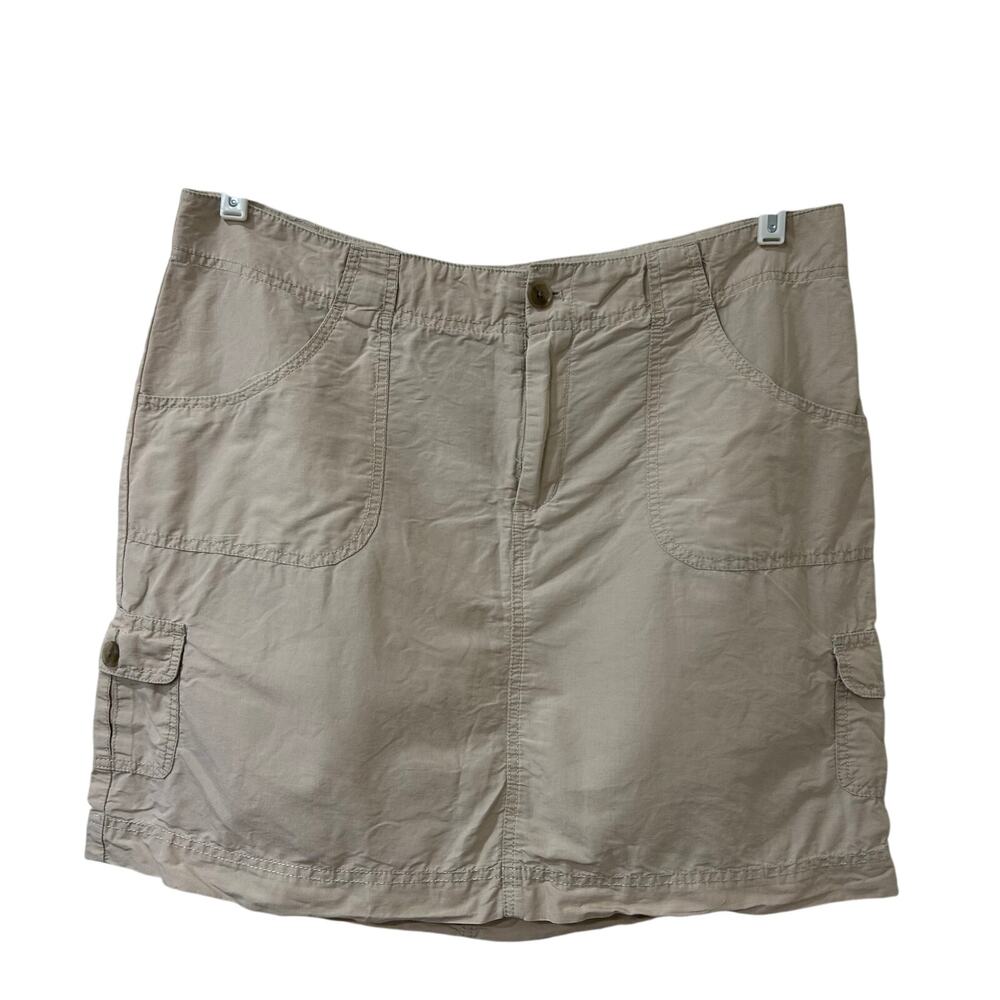 Merona Womens Sz 16 Tan Linen Blend Cargo Mini Skirt Y2K Minimalist Summer